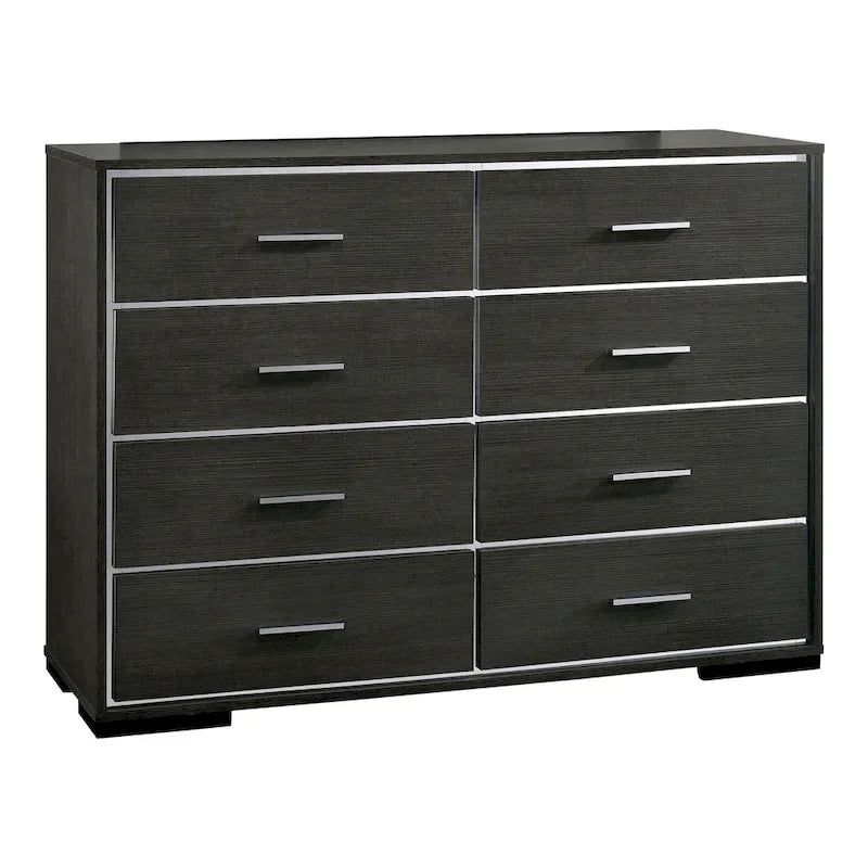Ensemble de lit, table de chevet et commode 3 pièces gris contemporain Kastela de Furniture of America, avec éclairage LED et ports USB