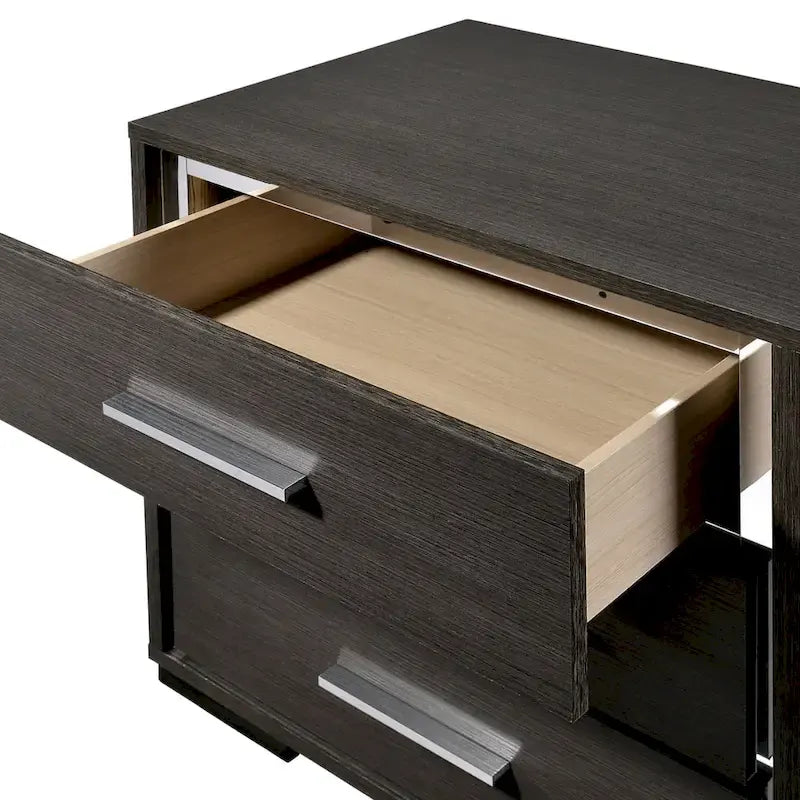 Ensemble de lit, table de chevet et commode 3 pièces gris contemporain Kastela de Furniture of America, avec éclairage LED et ports USB