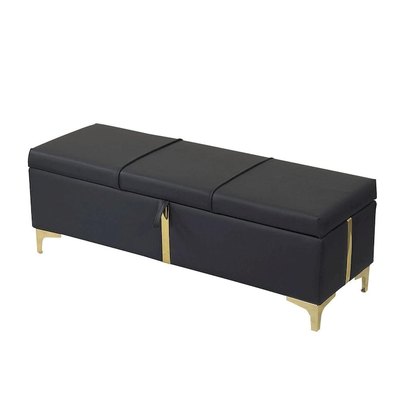 Lit plateforme rembourré Queen Size avec pouf de rangement, ensemble de chambre à coucher 2 pièces