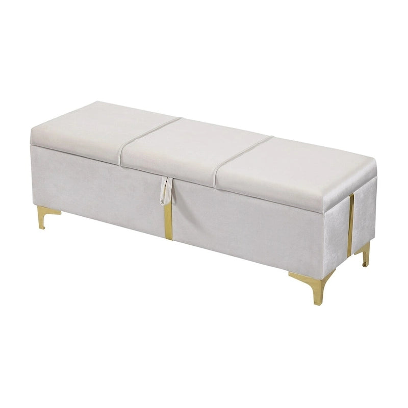Lit plateforme rembourré Queen Size avec pouf de rangement, ensemble de chambre à coucher 2 pièces