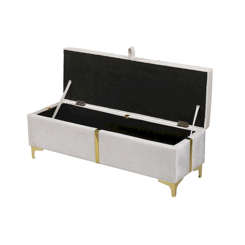 Lit plateforme rembourré Queen Size avec pouf de rangement, ensemble de chambre à coucher 2 pièces