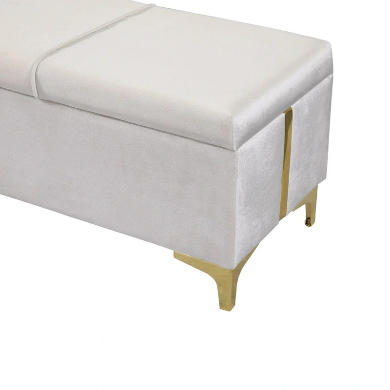 Lit plateforme rembourré Queen Size avec pouf de rangement, ensemble de chambre à coucher 2 pièces