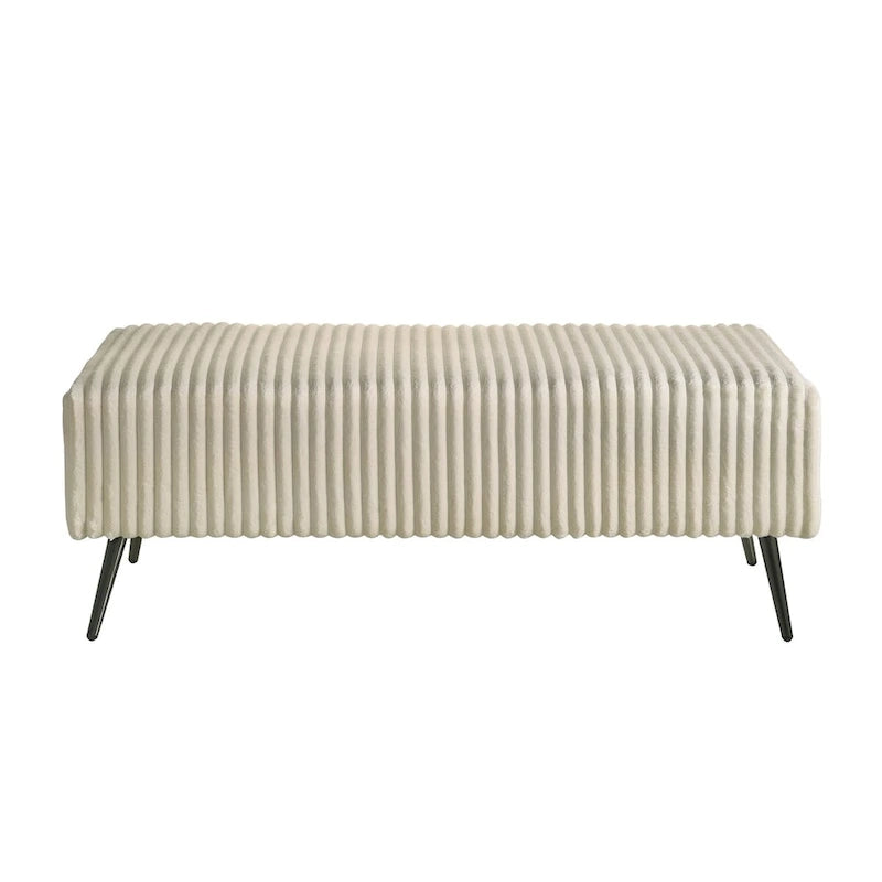 Lit à panneaux rembourrés en velours côtelé à larges côtes Mavela de Roundhill Furniture, avec 2 tables de chevet et un banc, couleur crème