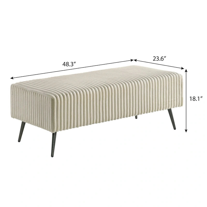 Lit à panneaux rembourrés en velours côtelé à larges côtes Mavela de Roundhill Furniture, avec 2 tables de chevet et un banc, couleur crème