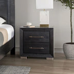 Ensemble de chambre à coucher Alaric de Furniture of America, moderne, en bois massif noir, composé d'un lit 3 pièces et de 2 tables de chevet avec tête de lit à DEL.