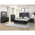 Ensemble de chambre à coucher Alaric de Furniture of America, moderne, en bois massif noir, composé d'un lit 3 pièces et de 2 tables de chevet avec tête de lit à DEL.