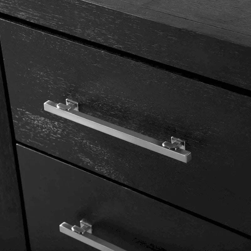 Ensemble de chambre à coucher Alaric de Furniture of America, moderne, en bois massif noir, composé d'un lit 3 pièces et de 2 tables de chevet avec tête de lit à DEL.