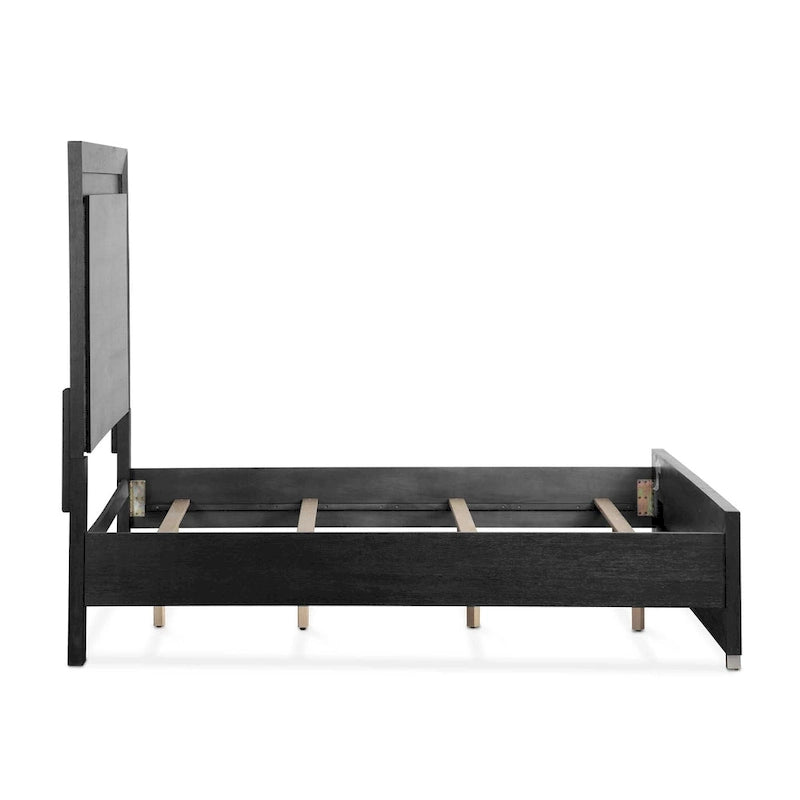 Ensemble de chambre à coucher Alaric de Furniture of America, moderne, en bois massif noir, composé d'un lit 3 pièces et de 2 tables de chevet avec tête de lit à DEL.