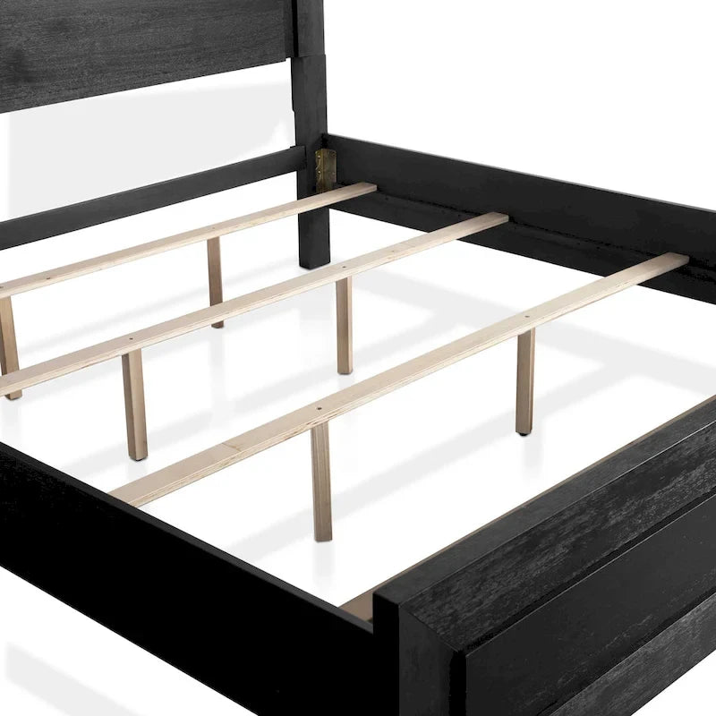 Ensemble de chambre à coucher Alaric de Furniture of America, moderne, en bois massif noir, composé d'un lit 3 pièces et de 2 tables de chevet avec tête de lit à DEL.