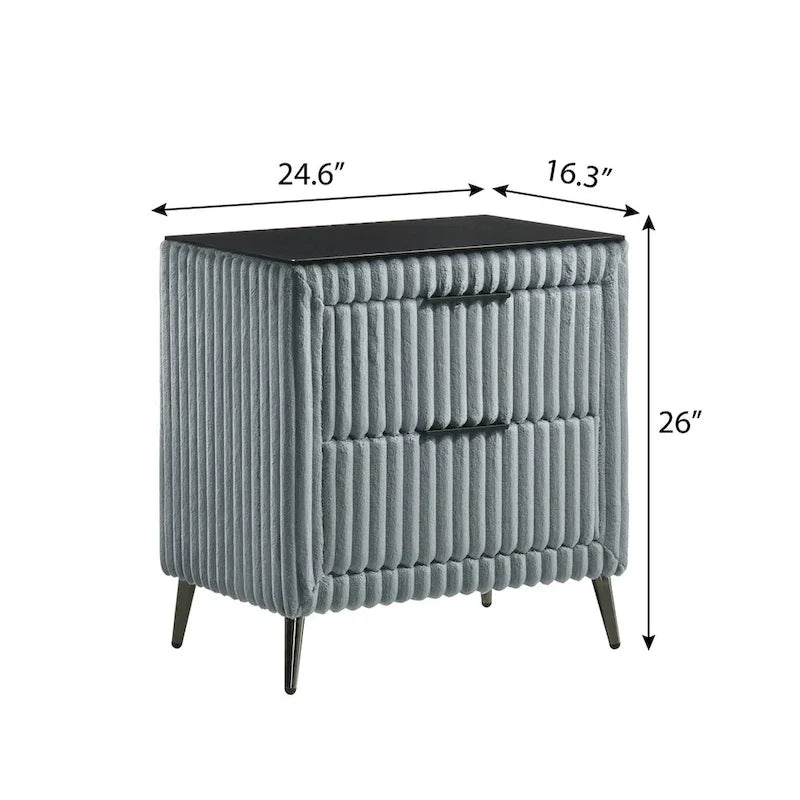 Lit à panneaux rembourrés en velours côtelé à larges côtes Mavela de Roundhill Furniture, avec 2 tables de chevet et un banc, bleu