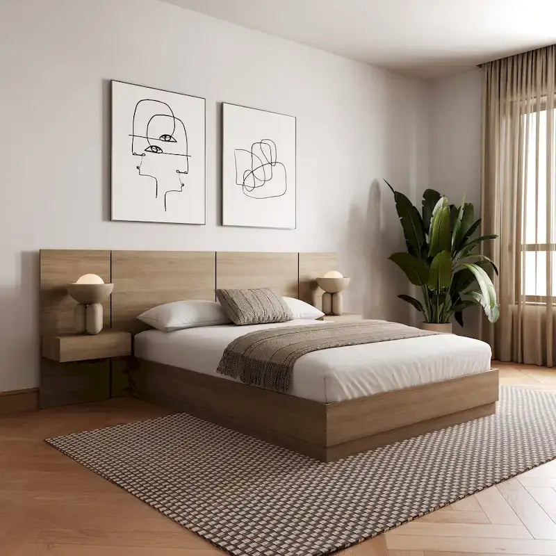 Ensemble de chambre à coucher Milano 4 pièces avec table de chevet suspendue et rallonge