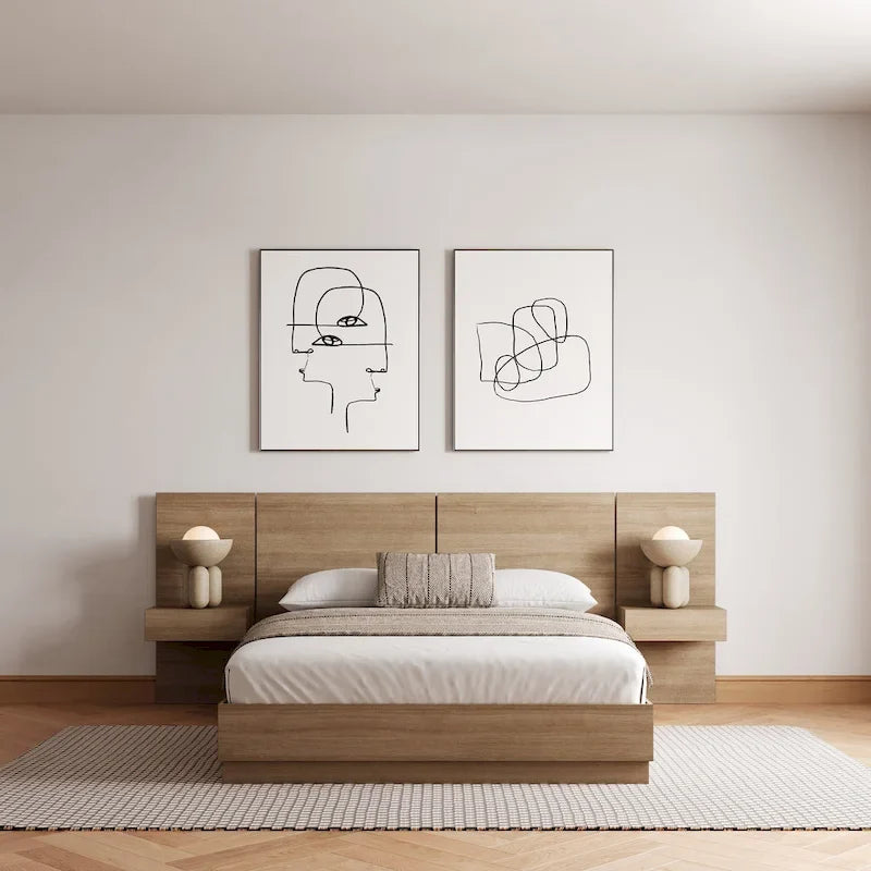 Ensemble de chambre à coucher Milano 4 pièces avec table de chevet suspendue et rallonge