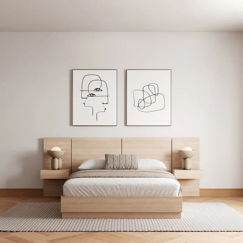 Ensemble de chambre à coucher Milano 4 pièces avec table de chevet suspendue et rallonge