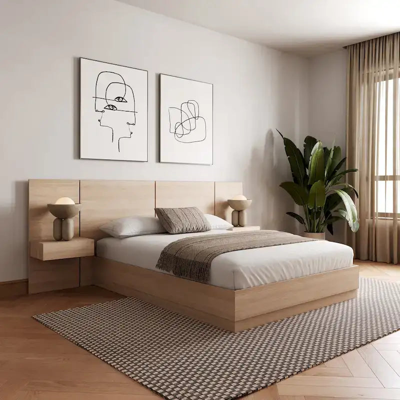 Ensemble de chambre à coucher Milano 4 pièces avec table de chevet suspendue et rallonge