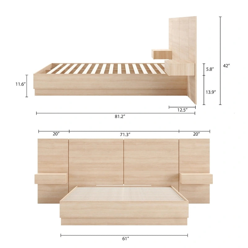 Ensemble de chambre à coucher Milano 4 pièces avec table de chevet suspendue et rallonge