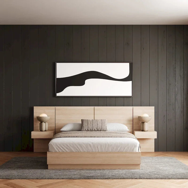 Ensemble de chambre à coucher Milano 4 pièces avec table de chevet suspendue et rallonge