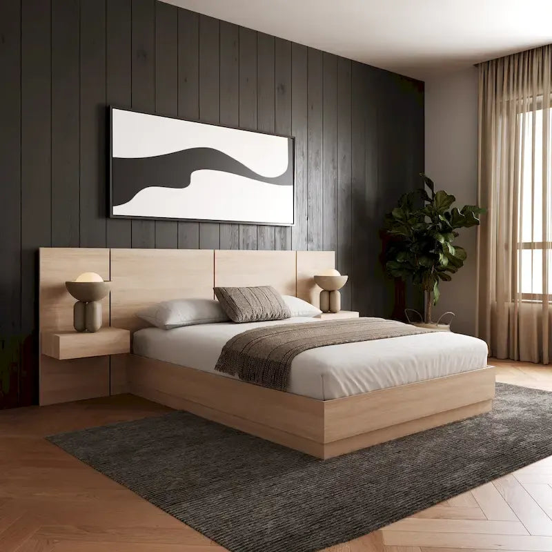 Ensemble de chambre à coucher Milano 4 pièces avec table de chevet suspendue et rallonge