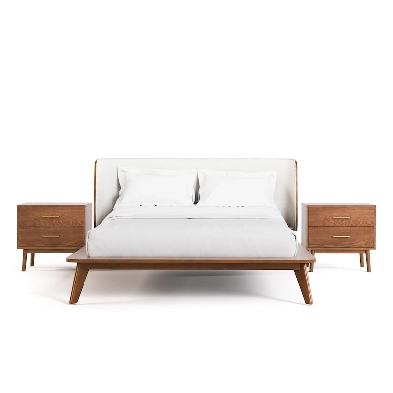 Ensemble de chambre à coucher 3 pièces Beau Midcentury bouclé à oreilles, profil bas, de Furniture of America
