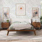 Ensemble de chambre à coucher 3 pièces Beau Midcentury bouclé à oreilles, profil bas, de Furniture of America