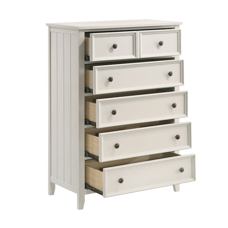 Ensemble de lit, commode et table de chevet 3 pièces classique, finition blanche