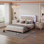 Set camera da letto 3 pezzi con letto a piattaforma imbottito queen size e due comodini