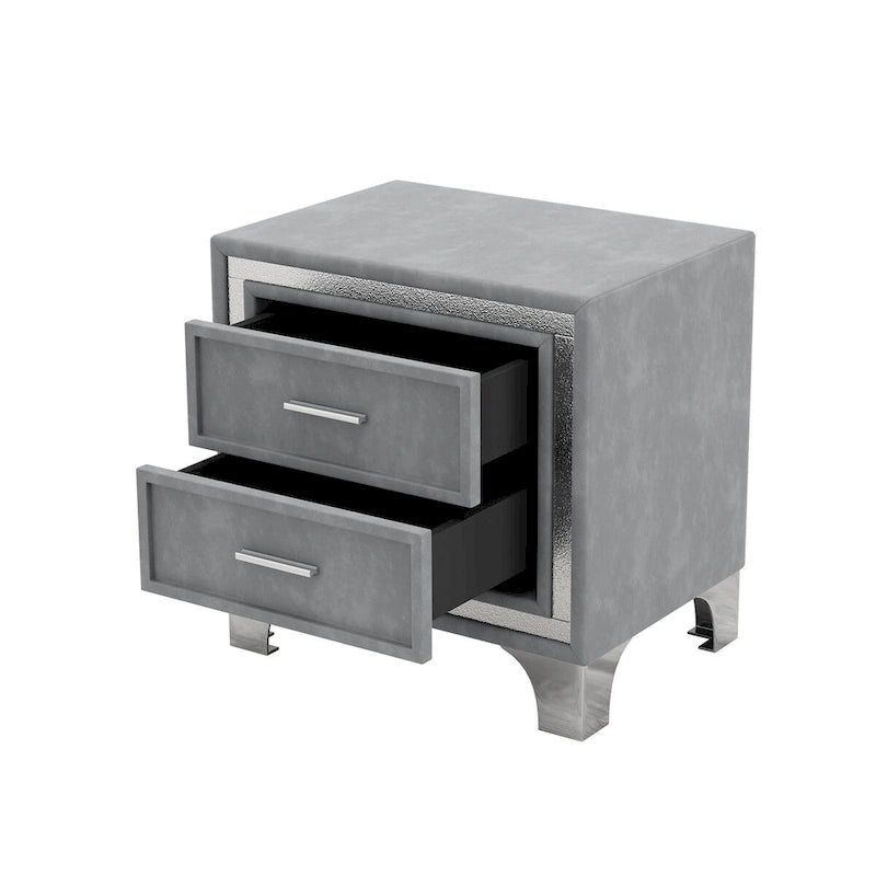 Set camera da letto 3 pezzi con letto a piattaforma imbottito queen size e due comodini