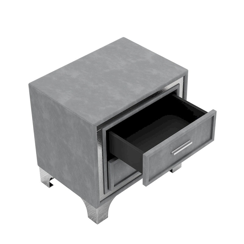 Set camera da letto 3 pezzi con letto a piattaforma imbottito queen size e due comodini