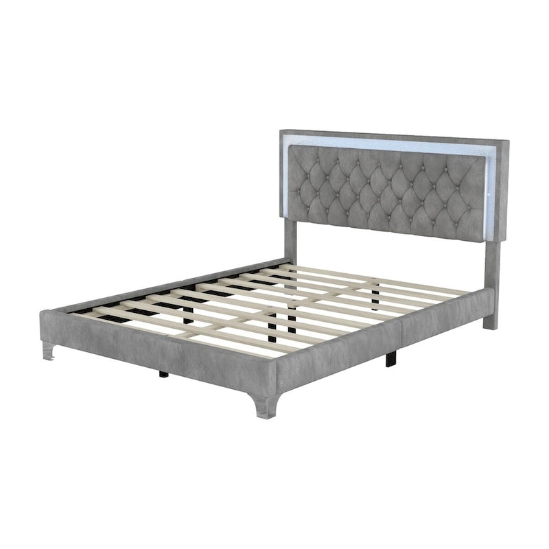 Set camera da letto 3 pezzi con letto a piattaforma imbottito queen size e due comodini