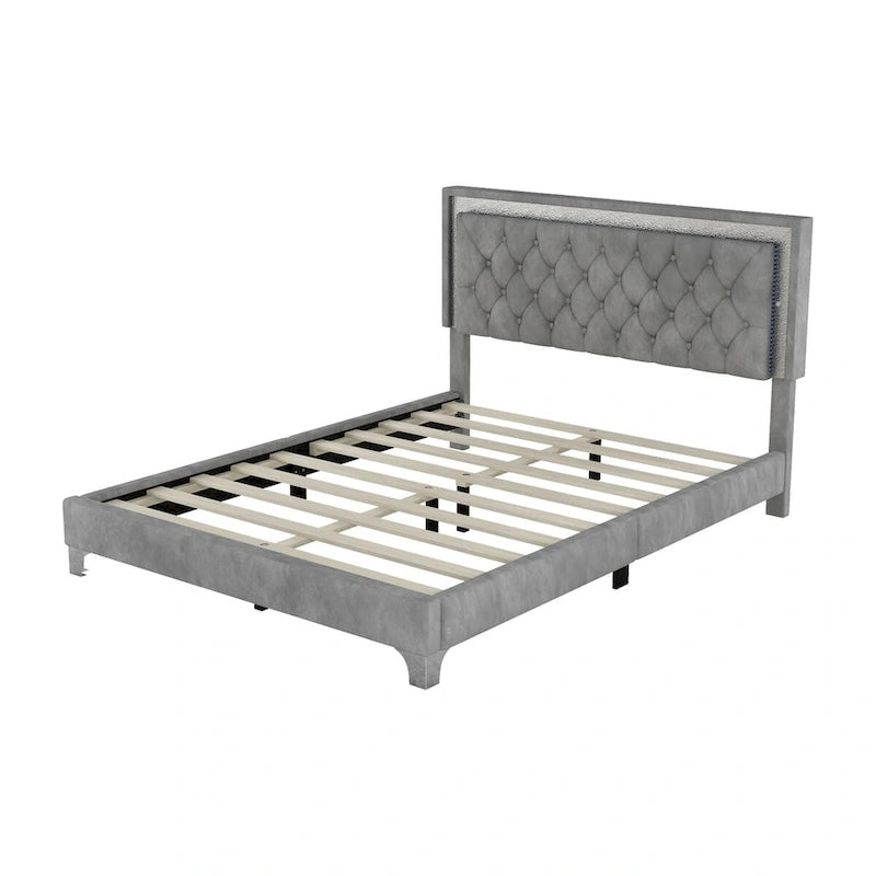 Set camera da letto 3 pezzi con letto a piattaforma imbottito queen size e due comodini