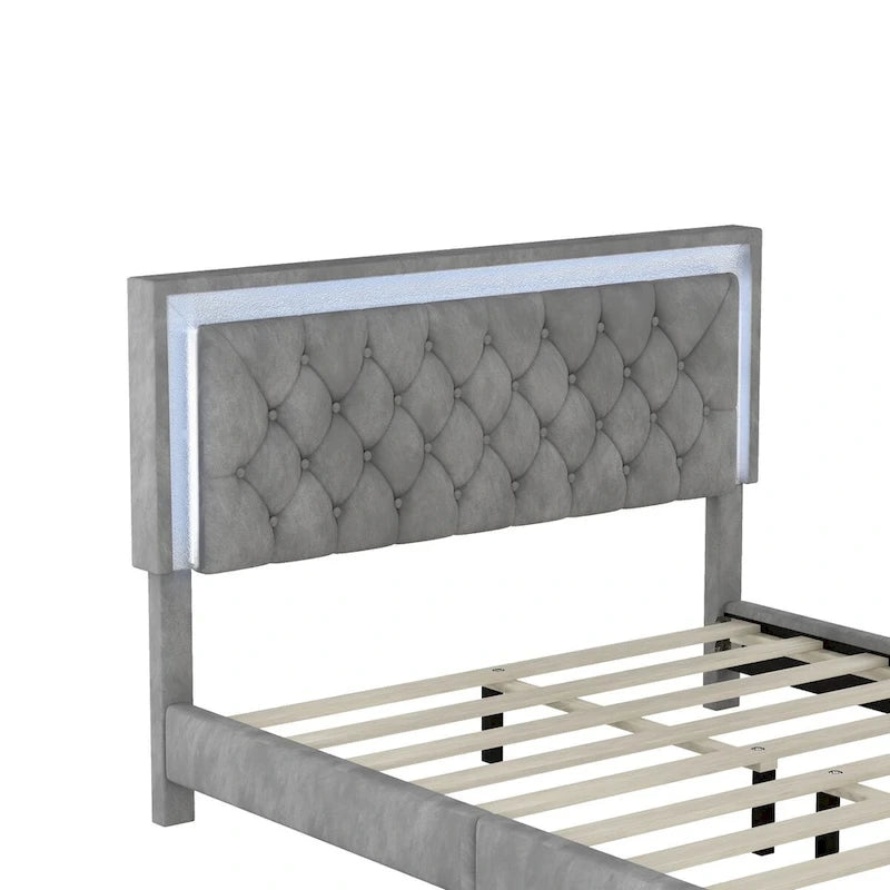 Set camera da letto 3 pezzi con letto a piattaforma imbottito queen size e due comodini