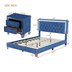Set camera da letto 3 pezzi con letto a piattaforma imbottito queen size e due comodini