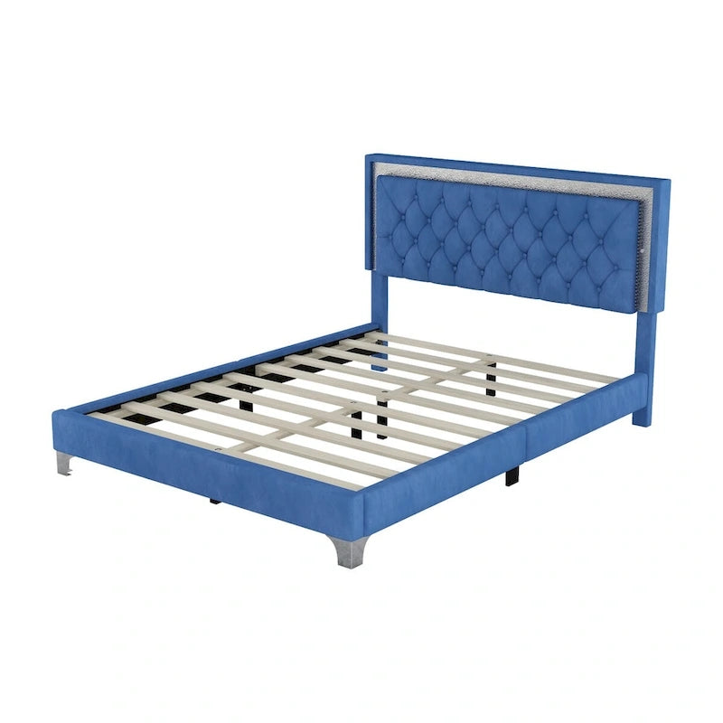 Set camera da letto 3 pezzi con letto a piattaforma imbottito queen size e due comodini
