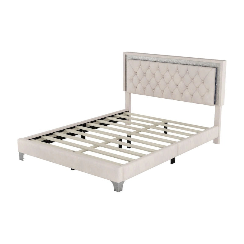 Set camera da letto 3 pezzi con letto a piattaforma imbottito queen size e due comodini