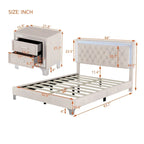 Set camera da letto 3 pezzi con letto a piattaforma imbottito queen size e due comodini