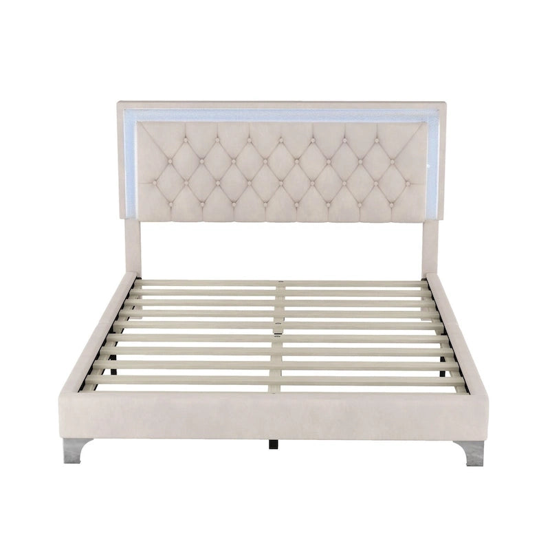 Set camera da letto 3 pezzi con letto a piattaforma imbottito queen size e due comodini