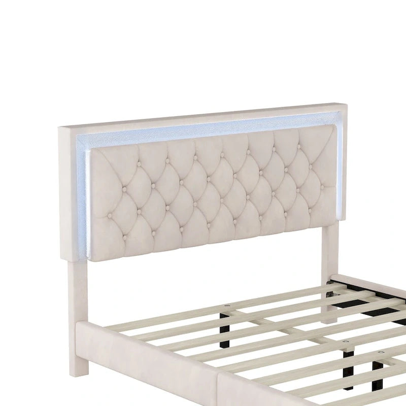 Set camera da letto 3 pezzi con letto a piattaforma imbottito queen size e due comodini