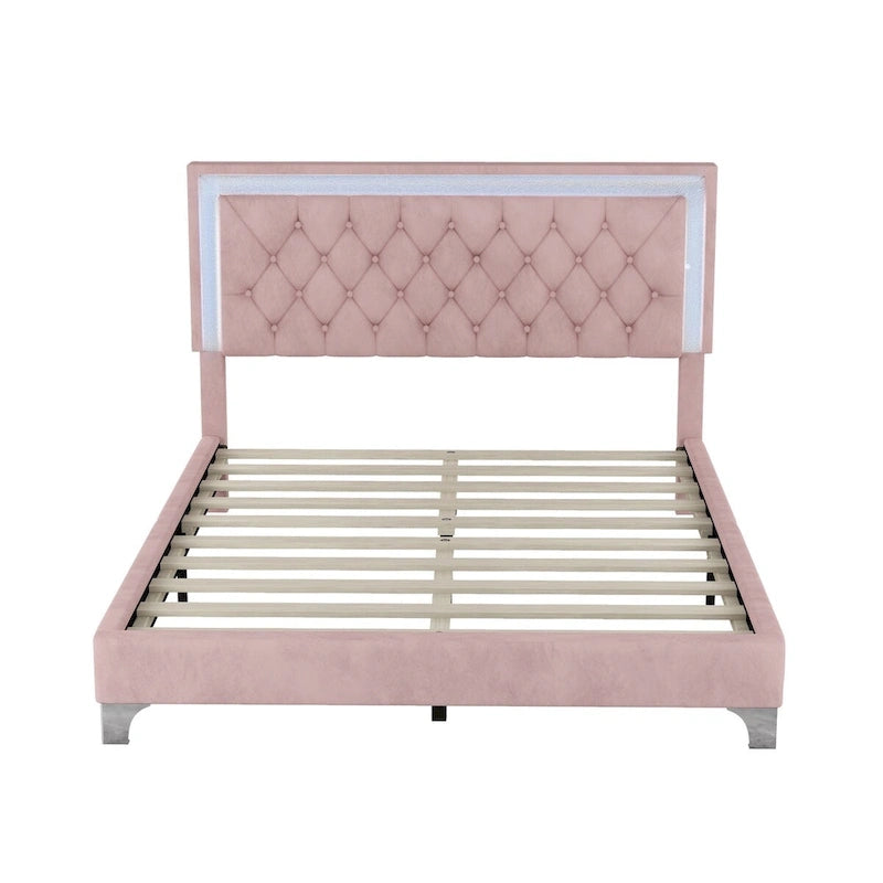Set camera da letto 3 pezzi con letto a piattaforma imbottito queen size e due comodini