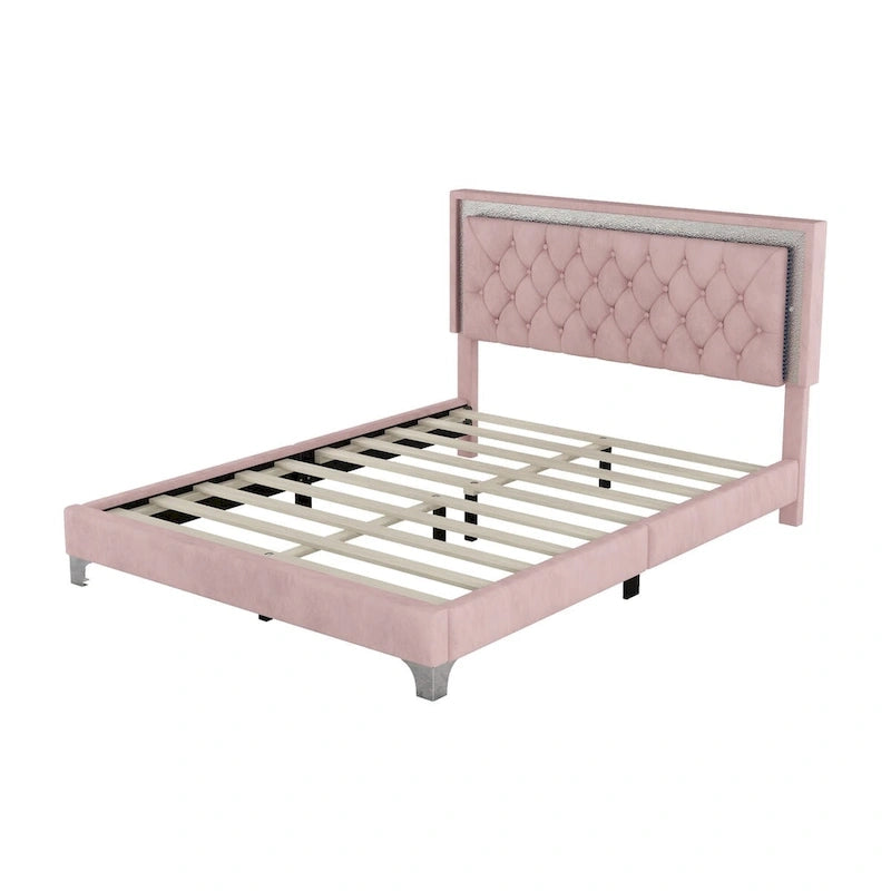 Set camera da letto 3 pezzi con letto a piattaforma imbottito queen size e due comodini