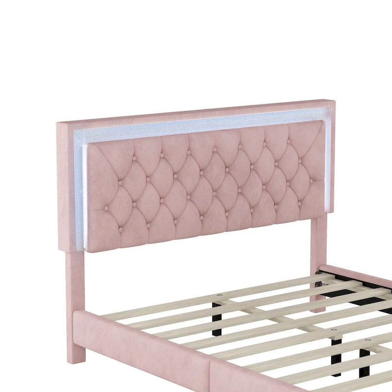 Set camera da letto 3 pezzi con letto a piattaforma imbottito queen size e due comodini