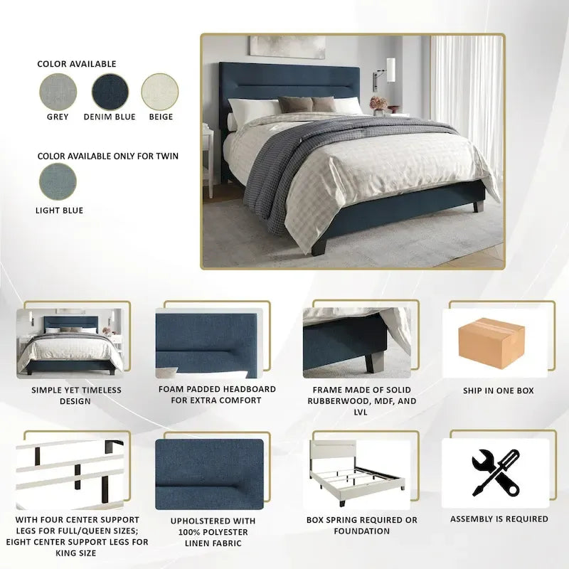 Ensemble de chambre à coucher CraftPorch 4 pièces, lit gris contemporain et meubles marron
