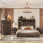 Ensemble de chambre à coucher 4 pièces comprenant un lit en bois de taille queen, 2 tables de chevet et 1 commode