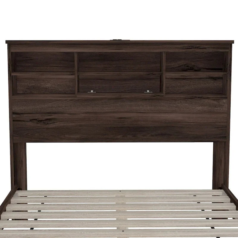 Ensemble de chambre à coucher 4 pièces comprenant un lit en bois de taille queen, 2 tables de chevet et 1 commode