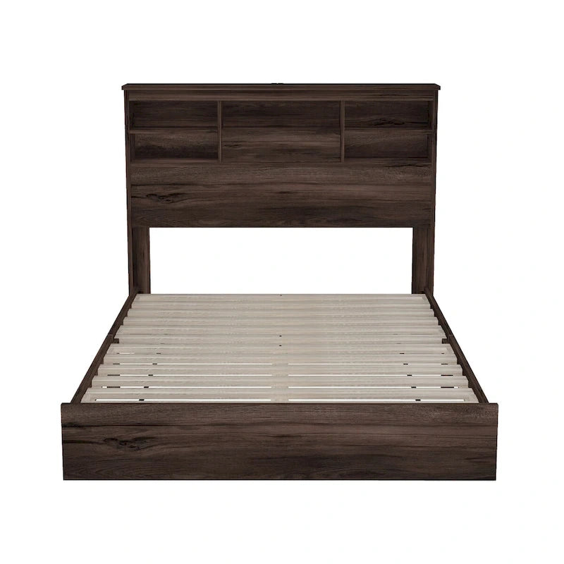 Ensemble de chambre à coucher 4 pièces comprenant un lit en bois de taille queen, 2 tables de chevet et 1 commode