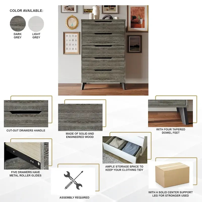 Ensemble de chambre à coucher vintage en bois CraftPorch 5 pièces