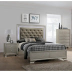 LED Light Faux Leather Upholstered Wooden Bed Chest Nightstand 3pc Set