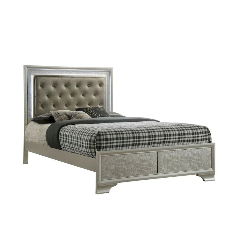 Ensemble de 3 pièces comprenant une commode et une table de chevet en bois recouvert de similicuir avec éclairage LED