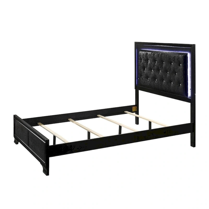 Ensemble de 3 pièces comprenant une commode et une table de chevet en bois recouvert de similicuir avec éclairage LED