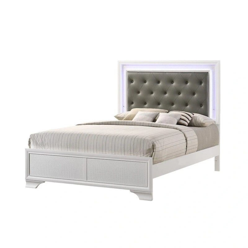 Ensemble de 3 pièces comprenant une commode et une table de chevet en bois recouvert de similicuir avec éclairage LED