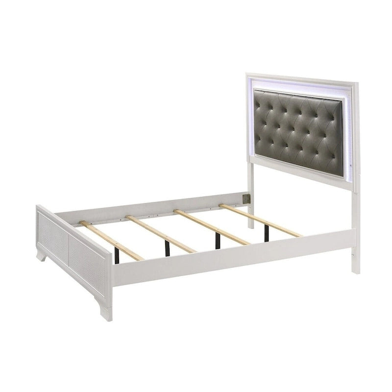 Ensemble de 3 pièces comprenant une commode et une table de chevet en bois recouvert de similicuir avec éclairage LED