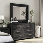Ensemble de chambre à coucher 6 pièces Alaric de Furniture of America, en bois massif noir moderne, avec tiroir inférieur doublé de cèdre